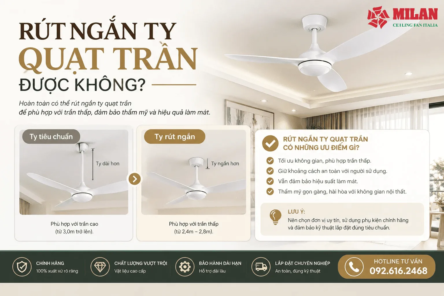 rút ngắn ty quạt trần